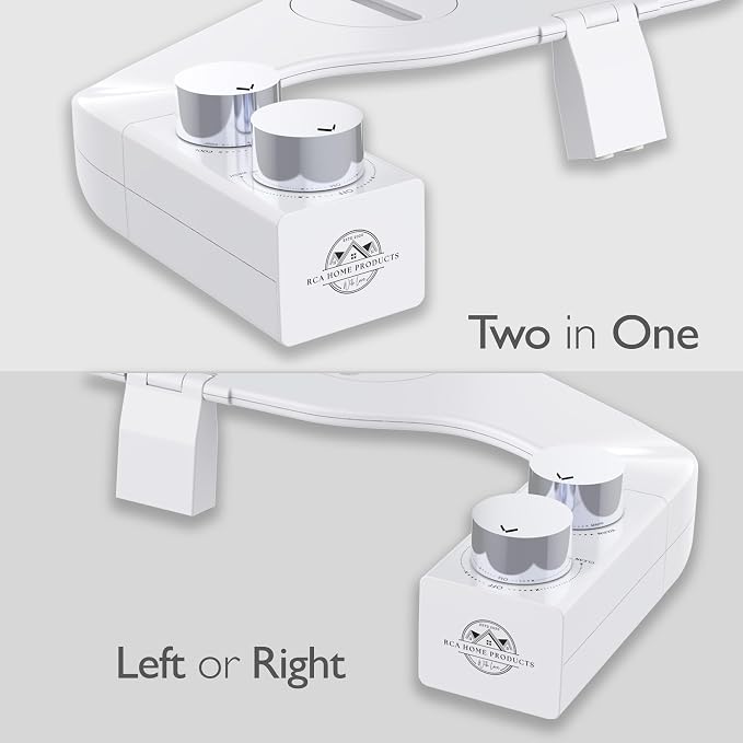 BIDETbidet Left/Right Reversible WARM WATER Ultra-Slim Bidet Attachment with Temperature Control, Interchangeable Knob Set, Hinged Nozzle, Non-Electric, Easy Install, Fits Most Toilets, Off-White