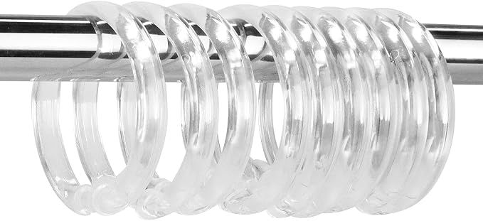 Clear Plastic Shower Curtain Rings, 12 PCS Circular Plastic Shower Curtain Hooks for Bathroom Shower Curtain Rod, Clear Shower Hooks for Shower Curtain, O Shaped Shower Rings for Curtain