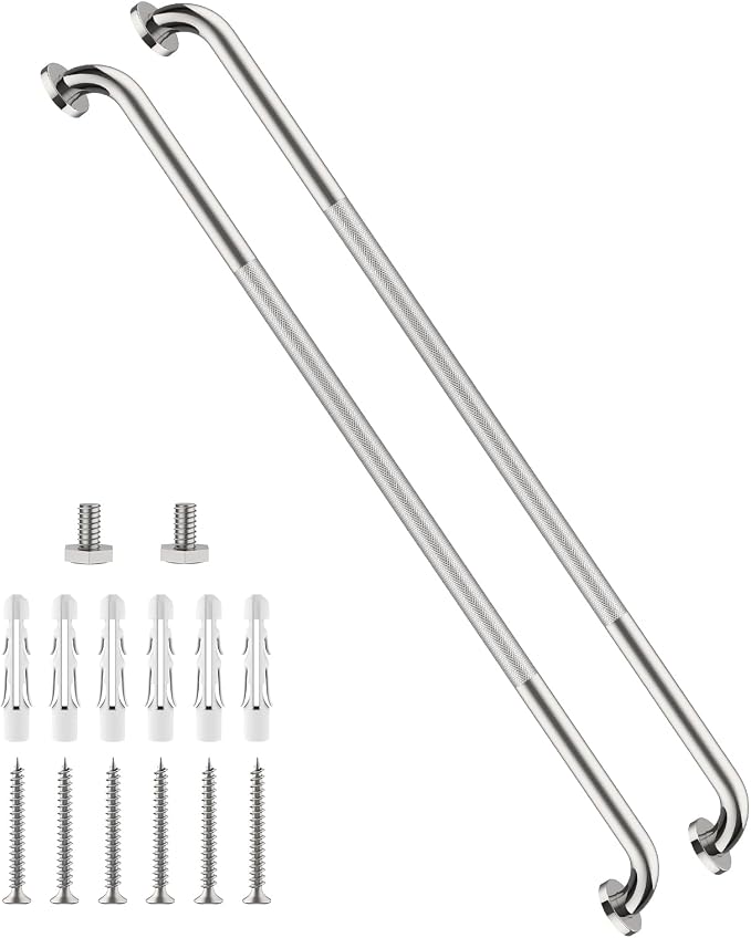 48 Inch Anti Slip Shower Grab Bars, Munzong Bathroom Grab Bar for Elderly | Brushed Nickel Knurled Handicap Balance Bar Safety Hand Rail Support Senior Assist Bath Handle