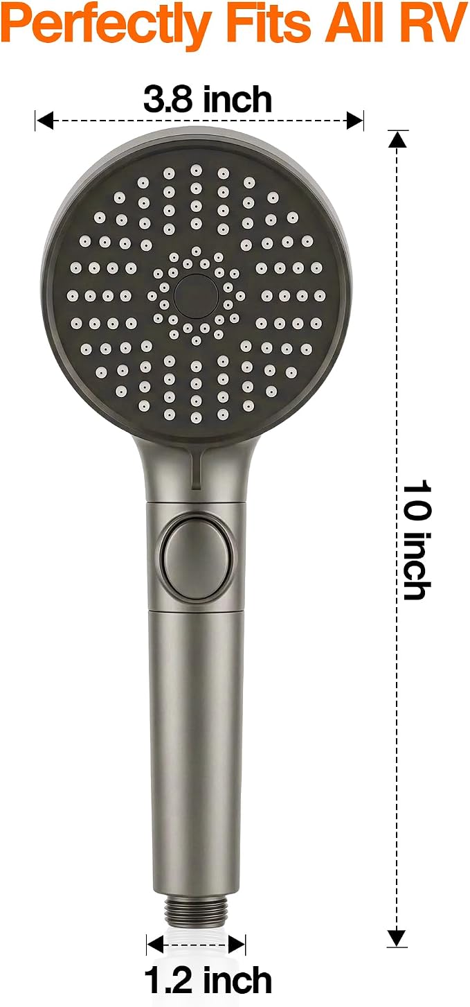 RV Shower Head with Hose, High Pressure Handheld RV Shower Head Replacement with On Off Switch,5 Modes,Power Jet, Camper Shower Head for RV,Travel Trailer,Motorhome,Boat RV Essentials,Gray