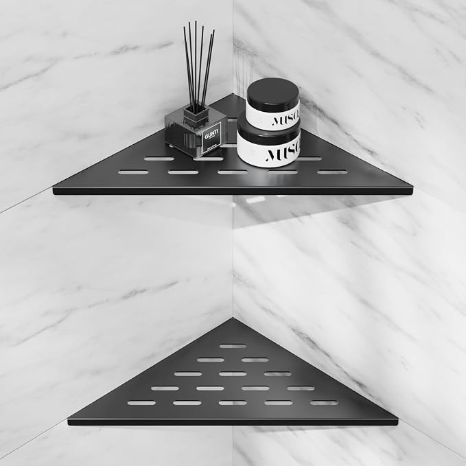 lives Corner Shower Shelves 2 Pack, 10" Black Corner Shelf for Bathroom, 304 Stainless Steel Grout in Bathroom Shower Shelf for Tiled Wall, Waterproof, Easy Install (Matte Black,10")