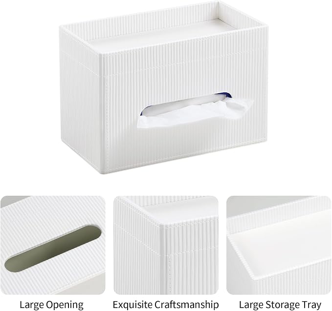 Rectangular Tissue Box Cover PU Leather Tissue Box Holder Rectangle | Magnetic Closure, Storage Tray, For All Full-Size Rectangular Tissue Box, For Bathroom NightStands Office Desk Decorative