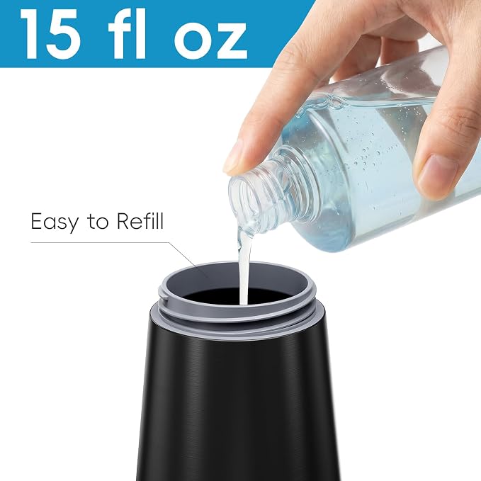 BYUNER Foaming Soap Dispenser for Bathroom & Kitchen, 15 fl oz Refillable Foam Soap Dispenser, Metal Look Countertop Soap Dispenser, Rust-Free Hand Soap Dispenser, Brushed Black
