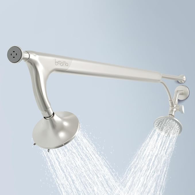 BOONA Tandem Shower as seen on Shark Tank | Dual Shower Head for Couples | Brushed Nickel, Two Showerheads