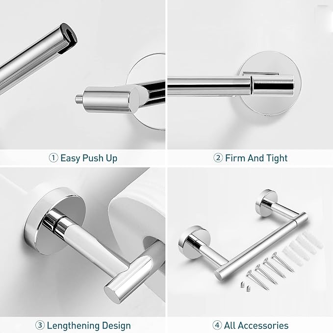 POKIM Polished Chrome Toilet Paper Holder, Stainless Steel Double Post Pivoting Wall Mount Holder, Fits Mega Large/Jumbo Rolls, Commercial Bathroom Tissue Dispenser for Home & Commercial Use