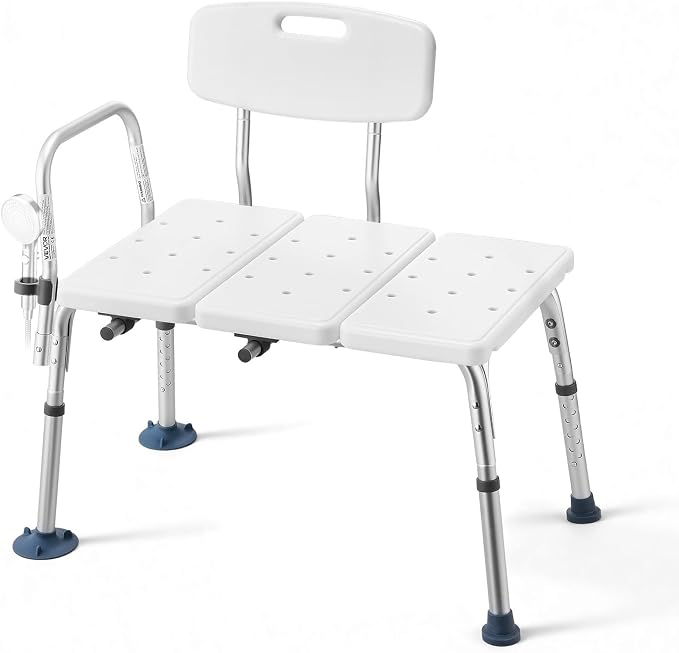 VEVOR Tub Transfer Bench for Bathtub, 400 lbs Weight Capacity Heavy Duty Shower Chair with Arm and Backrest, Height Adjustable Bathroom Shower Bench Bath Seat for Adults, Seniors, Elderly and Disabled