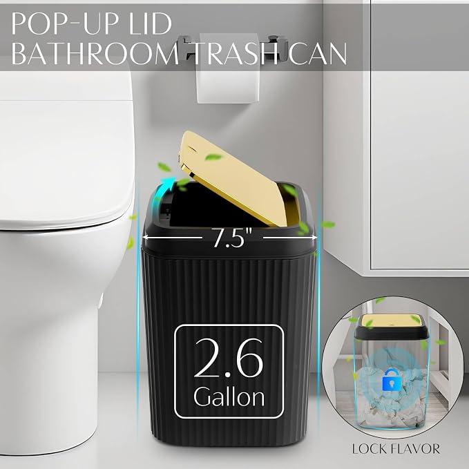 Bathroom Set, Black Bathroom Set Black and Gold Bathroom Accessories Set with Trash Can, 3PCS Soap Dispenser Bathroom Sets