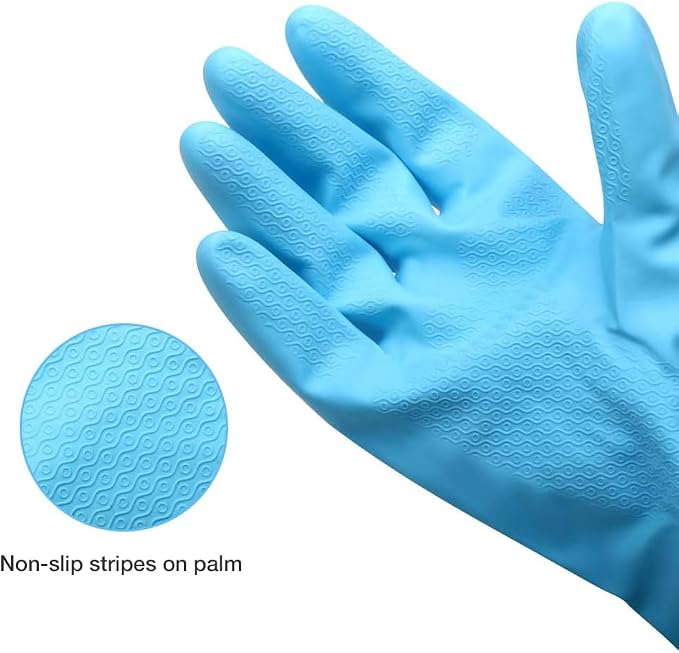 Alimat PluS Kitchen Gloves Latex Free, Cotton Flock Liner, 4 Pairs, Large | Reusable Dishwashing Gloves with Non Slip Embossed Texture, Waterproof Cleaning Gloves for Laundry, Gardening