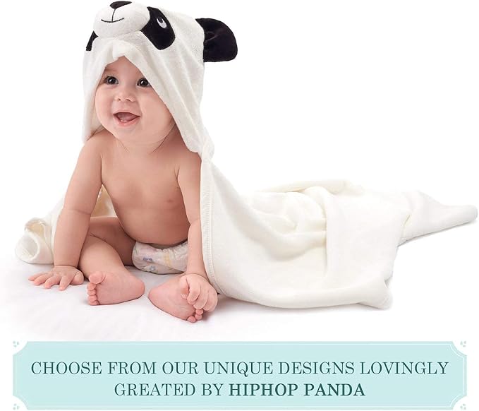 HIPHOP PANDA Ultra Soft Hooded Baby Towel - 2-Layer Thick 500GSM Absorbent | Rayon Made from Bamboo, Hooded Bath Towel for Newborn, Infant, Toddler, Baby Registry - Panda, 30x40 In
