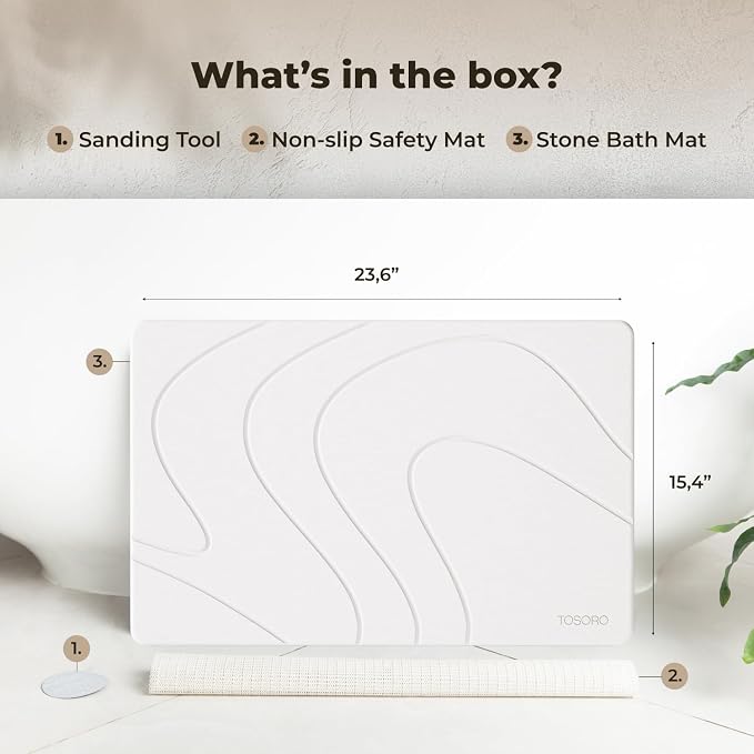 Stone Bath Mat Diatomaceous Earth Shower Mat Non-Slip Super Absorbent Diatomite Stone Bath Mats for Bathroom Floor Quick Drying Natural Easy to Clean (23.5 x 15) - Sandstone