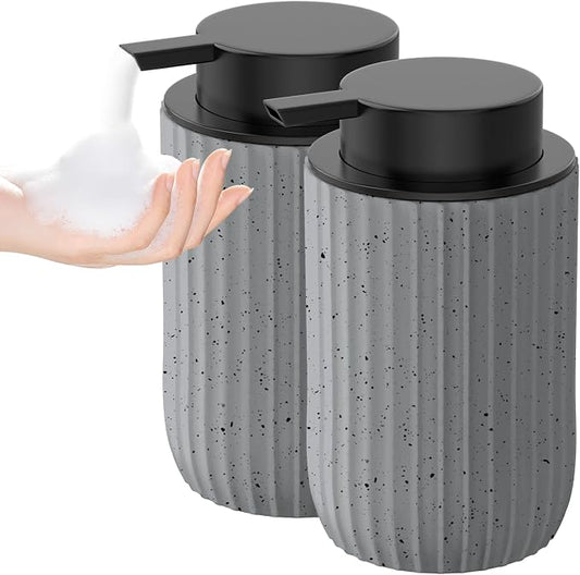 Ceramic Foaming Hand Soap Dispenser, 12 oz Bathroom Soap Dispensers 2Pack | Lotion Dispenser for Kitchen, Refillable Matte Streaks Soap Dispenser with Large Pump (Gray)
