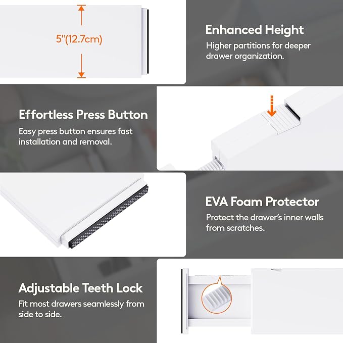 Lifewit 5" Tall Upgrade Drawer Dividers, Adjustable Deep Drawer Organizer | 16 Pack 13.5"-22" Expandable White Drawer Separator for Clothes, Dresser/Kitchen/Closet/Bedroom/Office Organization & Storage