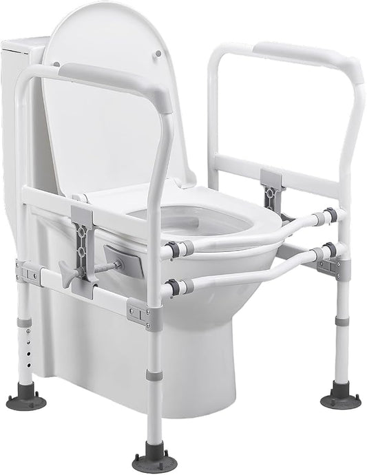 Toilet Safety Rails for Seniors, Zynuhmo Adjustable Toilet Safety Frame with Non-Slip Handles for Elderly, Handicap & Disabled, Foldable Toilet Handles Toilet Rail Stand Up Assist Fit Most Toilets