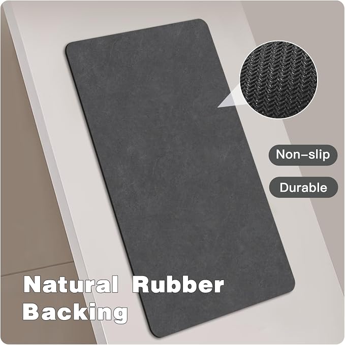 TYUU Bath Mat, Bathroom Rugs Non Slip Washable Thin Absorbent Quick Dry Bath Mat Fits Under Door Bathroom Floor Mat Perfect for Bath, Shower, or Sink 24"x48" Dark Grey