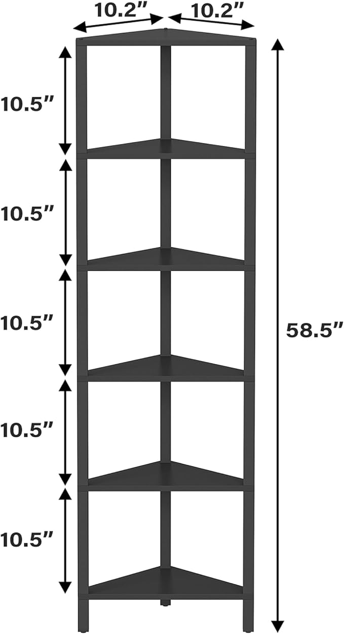 TUTOTAK Corner Shelf, 6-Tier Corner Bookshelf for Small Space | Narrow Display Corner Shelf Stand with Storage Rack, for Living Room, Bedroom, Black BS05BK006
