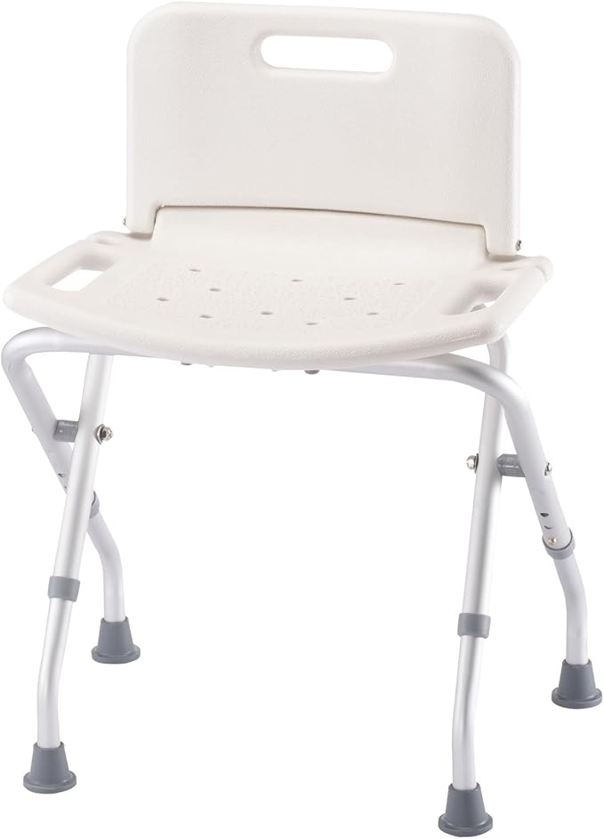Folding Bath Seat with Back Support, Portable Shower Bench, White | White