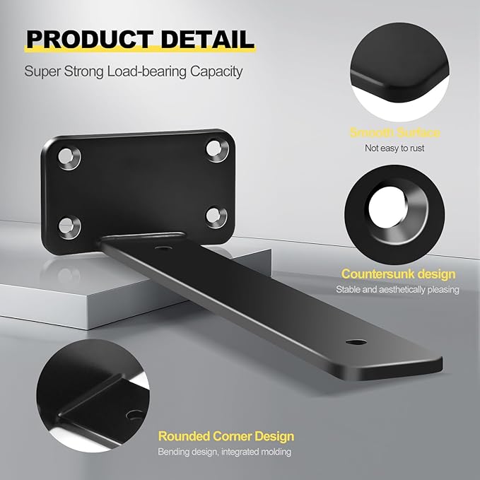 24 Pack - 6 inch Black Hidden L Shelf Bracket (1/5 Inch Thicked) Iron Floating Shelf Brackets Rustic Industrial Metal Brackets for Shelf Support