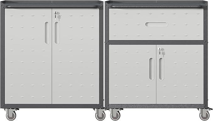 Garage Tool Cabinet Set,Heavy Duty Steel Rolling Tool Chest with Lockable Doors & Adjustable Shelves
