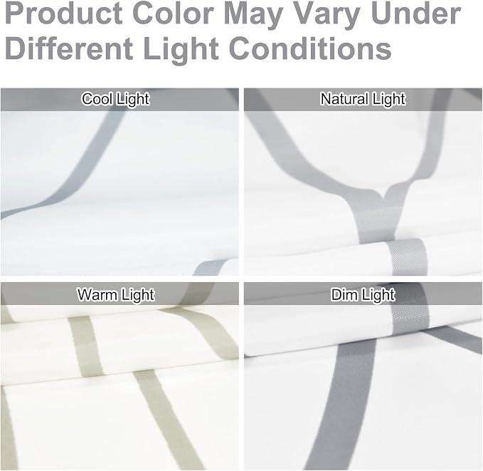 Striped Shower Curtain for Bathroom, Grey White, 54" W x 72" L | with Hooks, Modern Hotel Style, Water Repellent, Washable, Weighted Hem