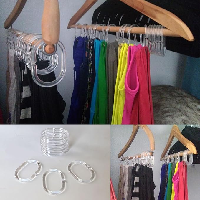 24 Pcs Clear Plastic Shower Curtain Hooks for Bathroom C Shape Shower Rings for Rod Rust Proof Curtain Rings