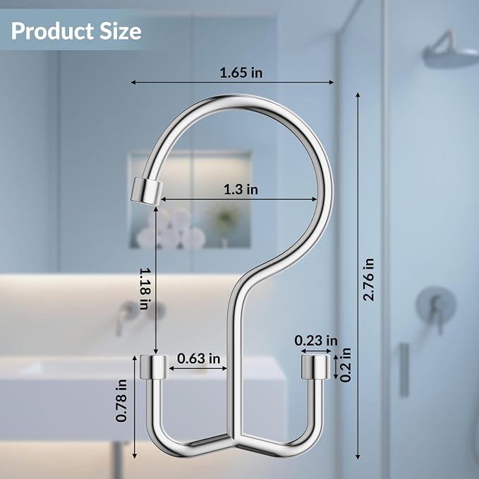 OEH Shower Curtain Hooks, 12 Pcs Shower Curtain Rings, Durable Silver Shower Curtain Hooks Rust Proof, Shower Rings for Curtain, Free Sliding Anti-Drop Double Shower Hooks for Shower Curtain, Chrome