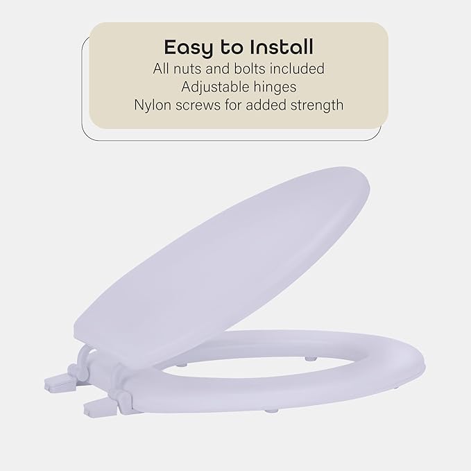 Soft Elongated Vinyl Toilet Seat, White - 19 Inch Soft Vinyl Cover with Comfort Foam Cushioning - Fits All Elongated Size Fixtures - Easy to Install Fantasia by Achim Home Decor