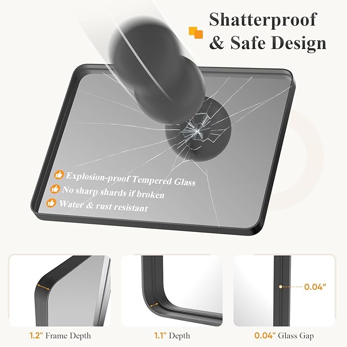 NEWBULIG Bathroom Mirror for Over Sink, 32X48 Inch Wall Vanity Mirror | Wall Mount, Tempered Glass, Anti-Rust Metal Framed, Rounded Rectangle, Farmhouse Home Decor, Black