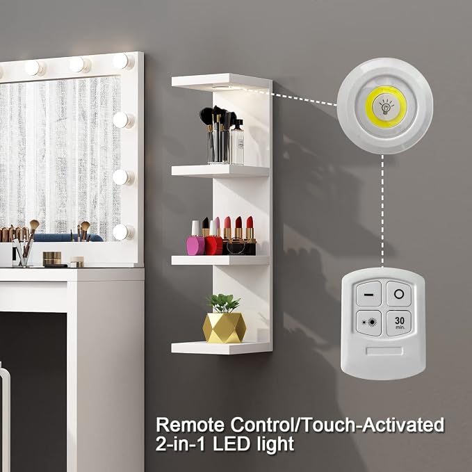 LitaEther Versatile 4 Tier Wall Shelf Unit,White Lack Wall Shelf,Display Floating Shelf with LED Remote Control Light