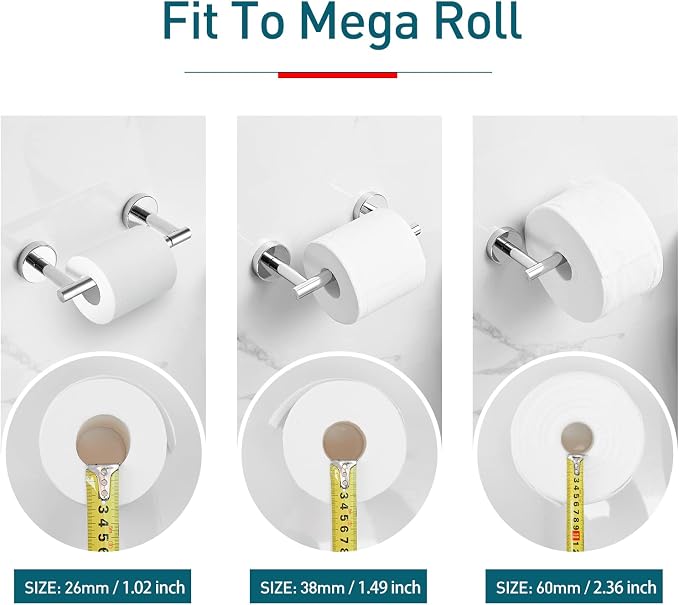 POKIM Polished Chrome Toilet Paper Holder, Stainless Steel Double Post Pivoting Wall Mount Holder, Fits Mega Large/Jumbo Rolls, Commercial Bathroom Tissue Dispenser for Home & Commercial Use