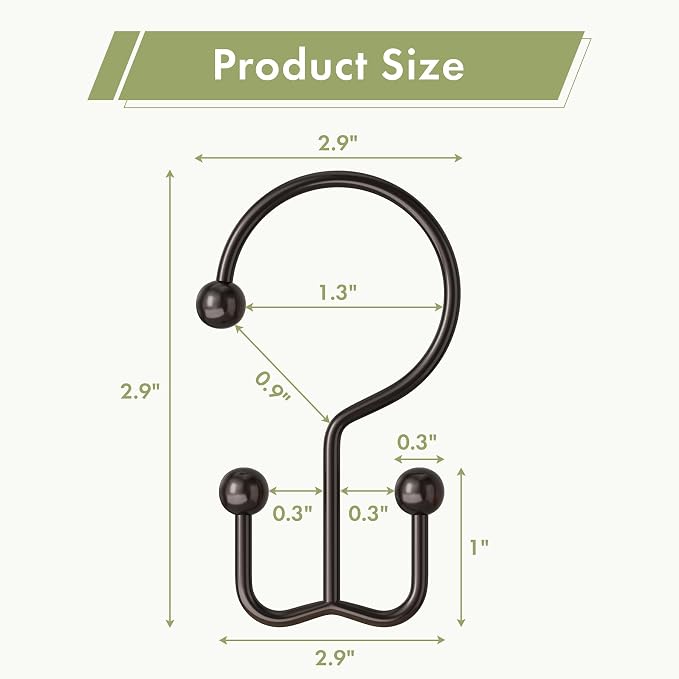 Bronze Shower Curtain Hooks, 12PCS Minimalist Simple Double Shower Curtain Rings, Rust-Resistant Metal Shower Hooks Shower Curtain Hangers, Shower Rings for Bathroom Shower Rods Curtains
