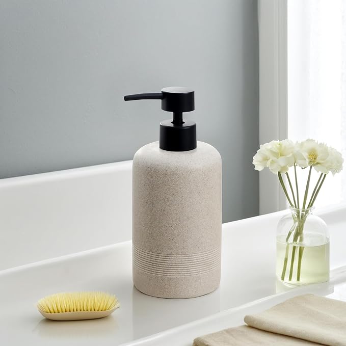 Soap Dispensers,13.53 OZ, 2 PCS,Sandstone Look Beige Empty Bottles | Simple,Refillable Hand Dish Lotion Shampoo and Conditioner Dispenser, No Leak Pump,for Bathroom Countertop Kitchen Sink