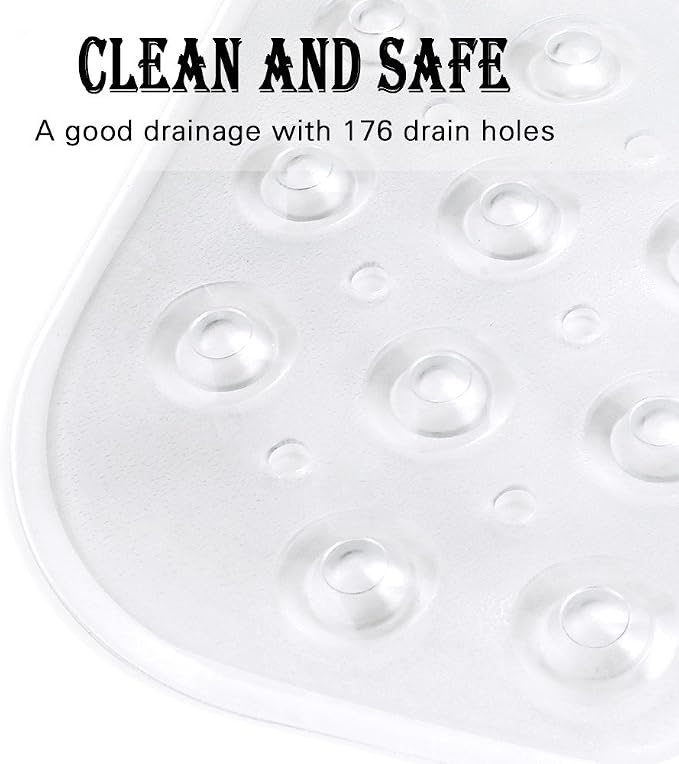 YINENN Bath and Shower Safety Mats 40x16 inch, Non Slip with Suction Cups for Bathroom Stall and Tub Floor, Extra Large and Machine Washable, Drain Holes Keep Bathtub Clean, Clear