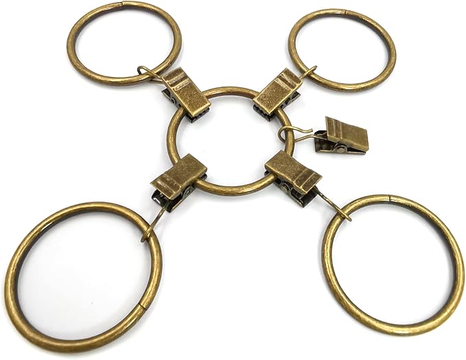 LLPJS 60 Pack Metal Curtain Rings with Clips, Curtain Clip Rings Hooks for Hanging Drapery Drapes Bows, Curtain Rod Rings 1.5 inch Interior Diameter, Bronze