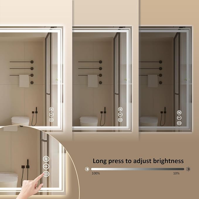 WTTY 32" x 24" LED Bathroom Mirror with Light | Anti-Fog, Dimmable, 3 Color Temperature, Memory Function, Tempered Glass, IP54 Waterproof, ETL Listed