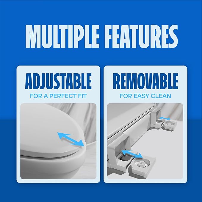 HIGHCRAFT Premium Elongated Toilet Seat with Slow-Close Design, Adjustable Hinges & Quick Removal Mechanism - Plastic Toilet Seat - Fits Standard Elongated Toilets - Oval Toilet Seat in White