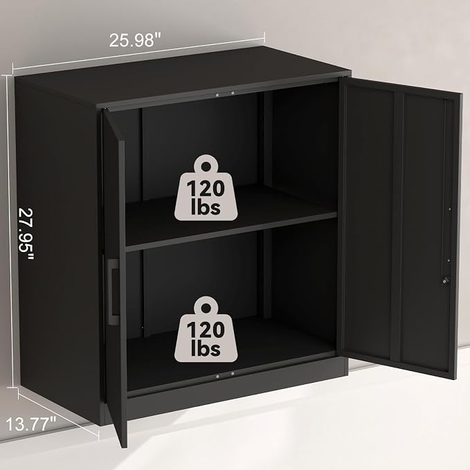 Metal Wall Cabinet,Garage Cabinet with Handle,Lockable Storage Cabinets Wall Mounted with 2 Doors,Locking Cabinet with Shelves for Basement,Office,Living Home,Black