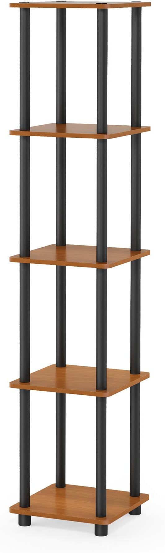 FURINNO Turn-N-Tube 5-Tier Corner Square Rack Display Shelf, Round, Light Cherry/Black