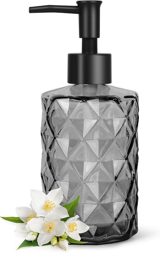 Topsky Glass Soap Dispenser with Plastic Pump, 330ml Liquid Hand Soap Dispenser, Rustproof Pump for Kitchen & Bathroom, Great for Lotions, Essential Oil, Liquid Soaps Clear Black