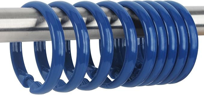 Navy Blue Shower Curtain Hooks - 12 Pcs Circular Plastic Shower Curtain Rings for Bathroom - O Shaped Dark Blue Shower Hooks Rings for Shower Curtain Rod