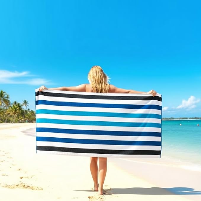 CASA COPENHAGEN Monaco Beach Towels Designed in Denmark Rough and Tough, Quick Dry, for Pool, Bath & Shower 30x60 inches 4 Pieces Cotton Beach Bath Towels Set - Multi Blue