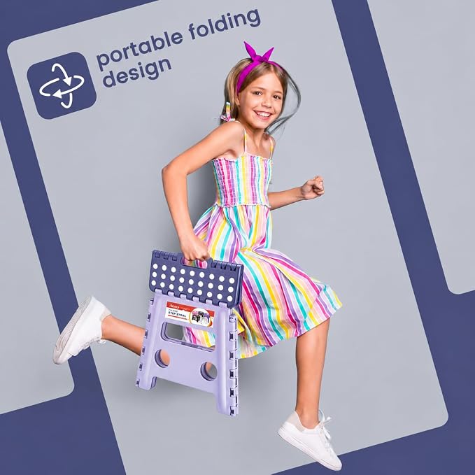 Foldable Step Stool for Adults 13 Inch, 300 lbs, Purple | Lightweight Stepping Stool with Handle and Non-Slip Surface, for Reaching Kitchen Cabinets, Bathroom Shelves and Closets