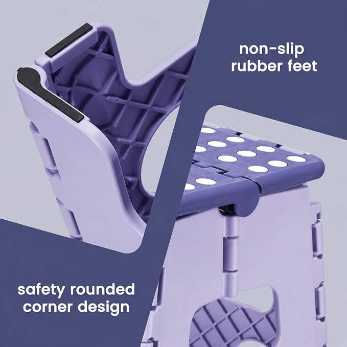 Foldable Step Stool for Adults 13 Inch, 300 lbs, Purple | Lightweight Stepping Stool with Handle and Non-Slip Surface, for Reaching Kitchen Cabinets, Bathroom Shelves and Closets