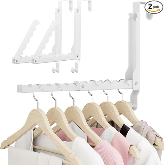 Over The Door Hanger Folding Clothes Drying Rack, Double Fold Hanging Door Hooks Coat Rack with Hooks for Indoor Laundry Room Compact Small Space Foldable Portable Door Hanger Hook Collapsible- 2 Pack