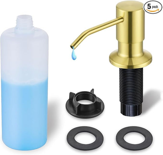 Gold Soap Dispenser for Kitchen Sink WEWE, Stainless Steel | Brushed Gold Soap Dispenser with Long Spout, Gold Soap Pump Built in Countertop Under Sink, Refill from The Top