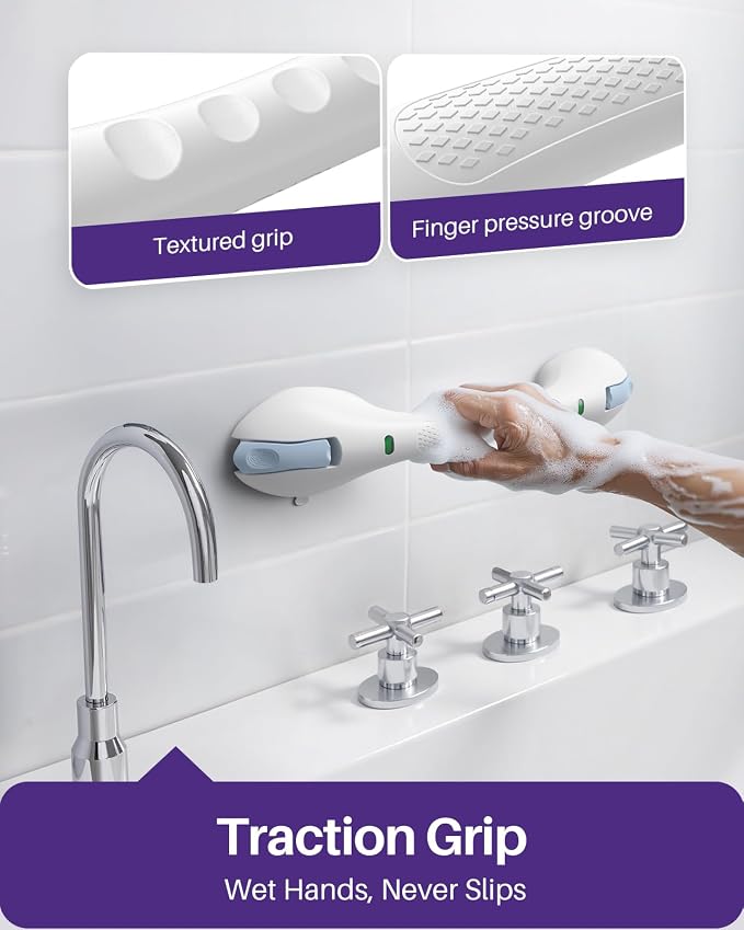 KEKOY 17.5 in 2 Pack Suction Grab Bars Bathtubs and Showers with Indicator | Heavy Duty Safety Shower Handle for Seniors and Elderly, Handicap Bars for Bathroom, No Drilling and Removable, Blue