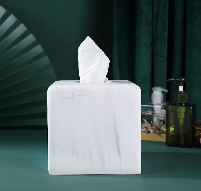 Hymmah Modern Square Tissue Box Cover Holder,Bathroom Accessories Decor Unique Design Tissue Box Cover for Bathroom Vanity Counter Tops Also Great for Bedrooms and Living Rooms