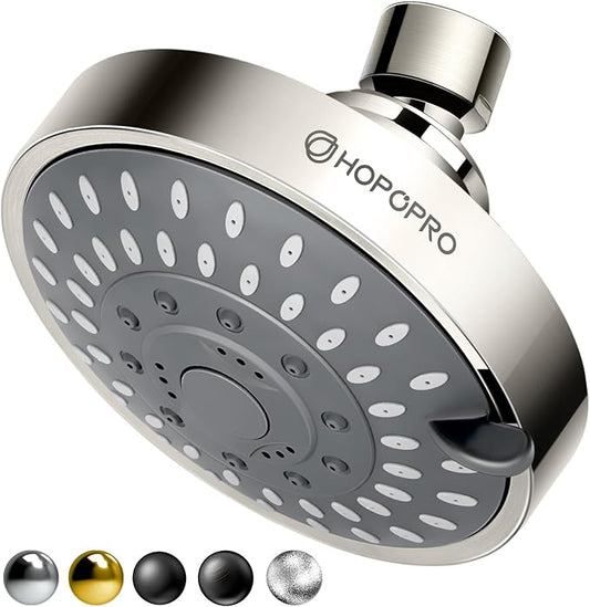 High Pressure Shower Head, HOPOPRO 5-Mode Fixed Showerhead, NBC Recommended | The Washington Post, NBC News, Today Recommended, Consumer Reports Tested High Flow Fixed Shower Head (4 Inch Brushed Nickel)
