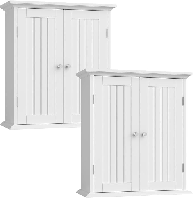 ChooChoo Bathroom Wall Cabinet Set of 2, Over The Toilet | 8.8"D x 21.1"W x 24"H, Medicine Cabinet, 2 Door and Adjustable Shelves, Cupboard, White