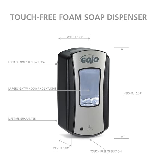 GOJO LTX-12 Automatic Foam Hand Soap Dispenser Chrome 1200mL 1ct - 1919-01