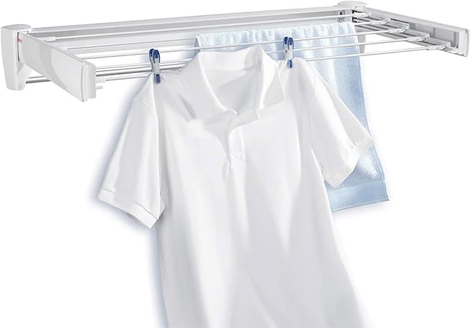 Leifheit Wall Dryer Telegant 36 Protect Plus, Space Saving Wall Mounted Clothes Drying Rack with 3.6 m Drying Length, Hidden Folding Design, 5 Rustproof Rails and 60 cm Aluminum Towel Bar
